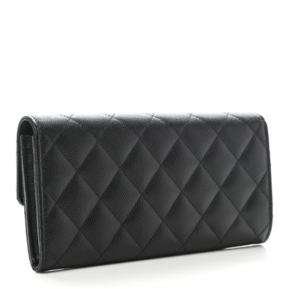 Chanel Caviar Quilted Crystal CC Large Gusset Flap Wallet Black 2 of 8