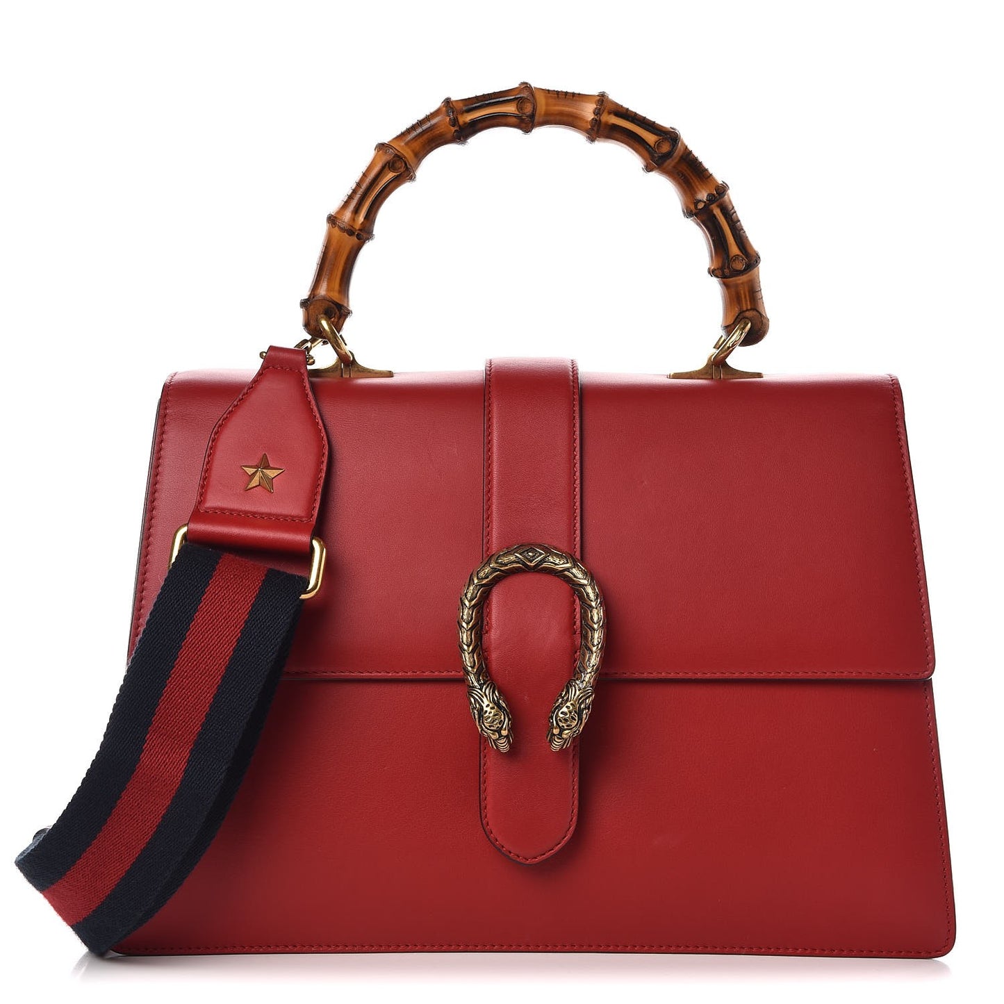 Moon Calfskin Web Large Dionysus Bamboo Top Handle Bag Hibiscus Red