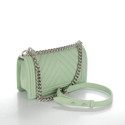Chanel Calfskin Chevron Quilted Medium Boy Flap Light Green 3 of 7