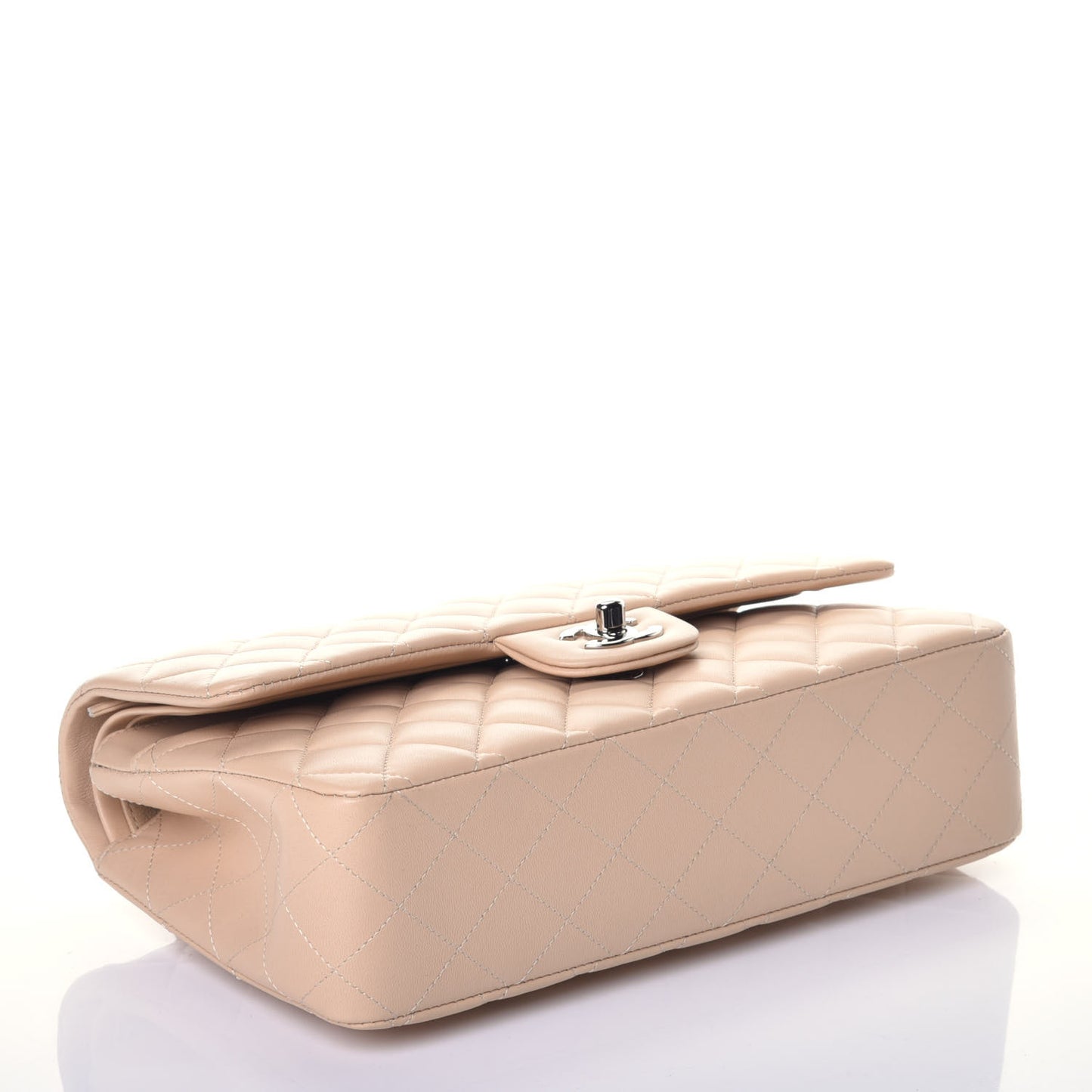 Lambskin Quilted Medium Double Flap Beige