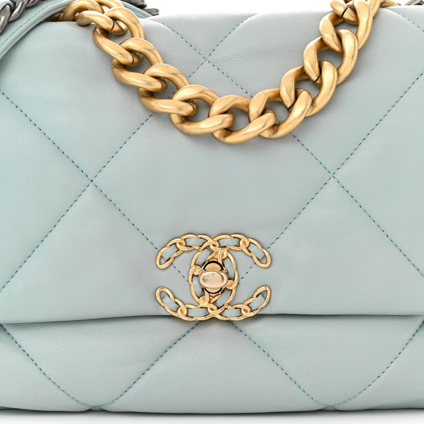 Lambskin Quilted Large Chanel 19 Flap Light Blue