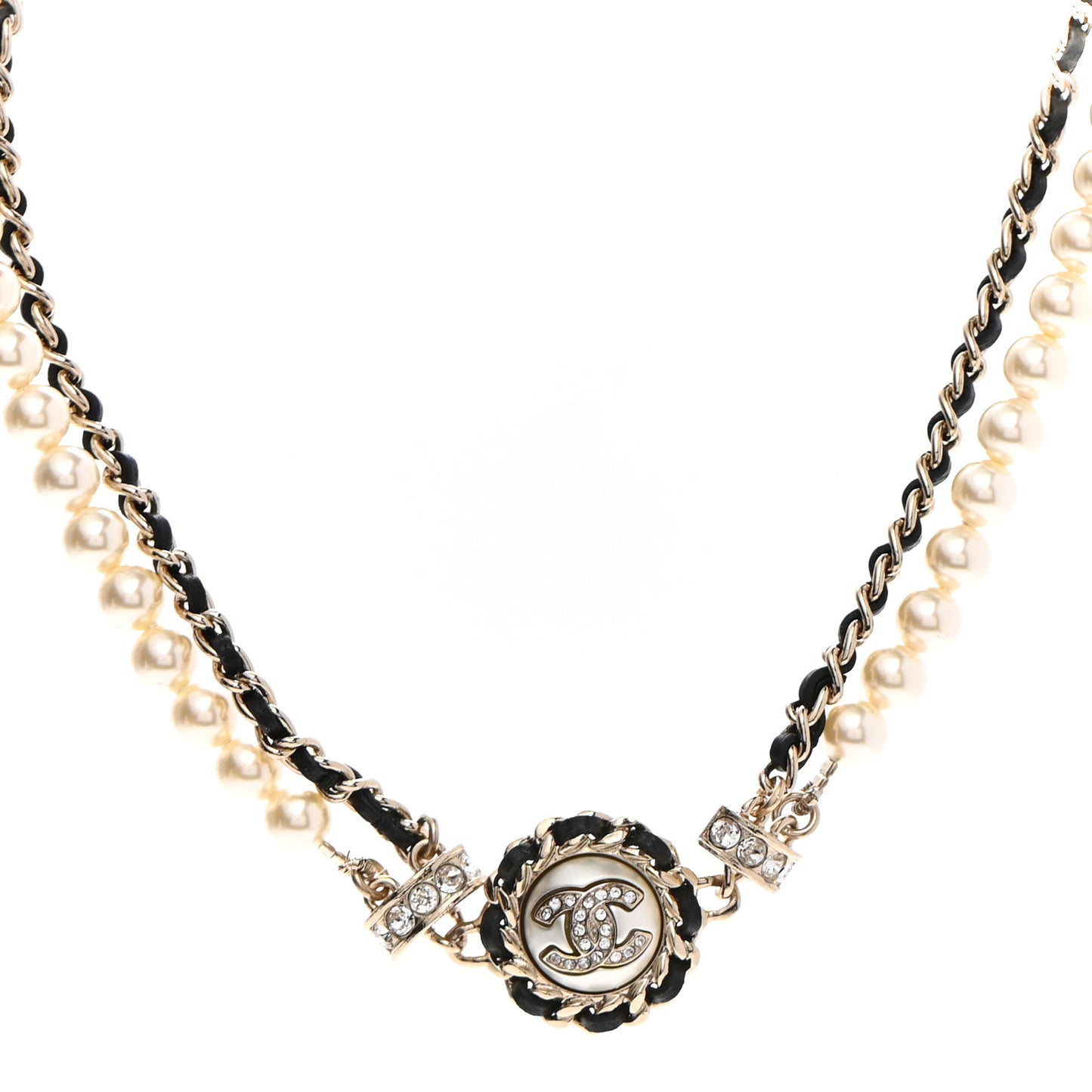 Pearl Crystal Lambskin CC Choker Gold Black