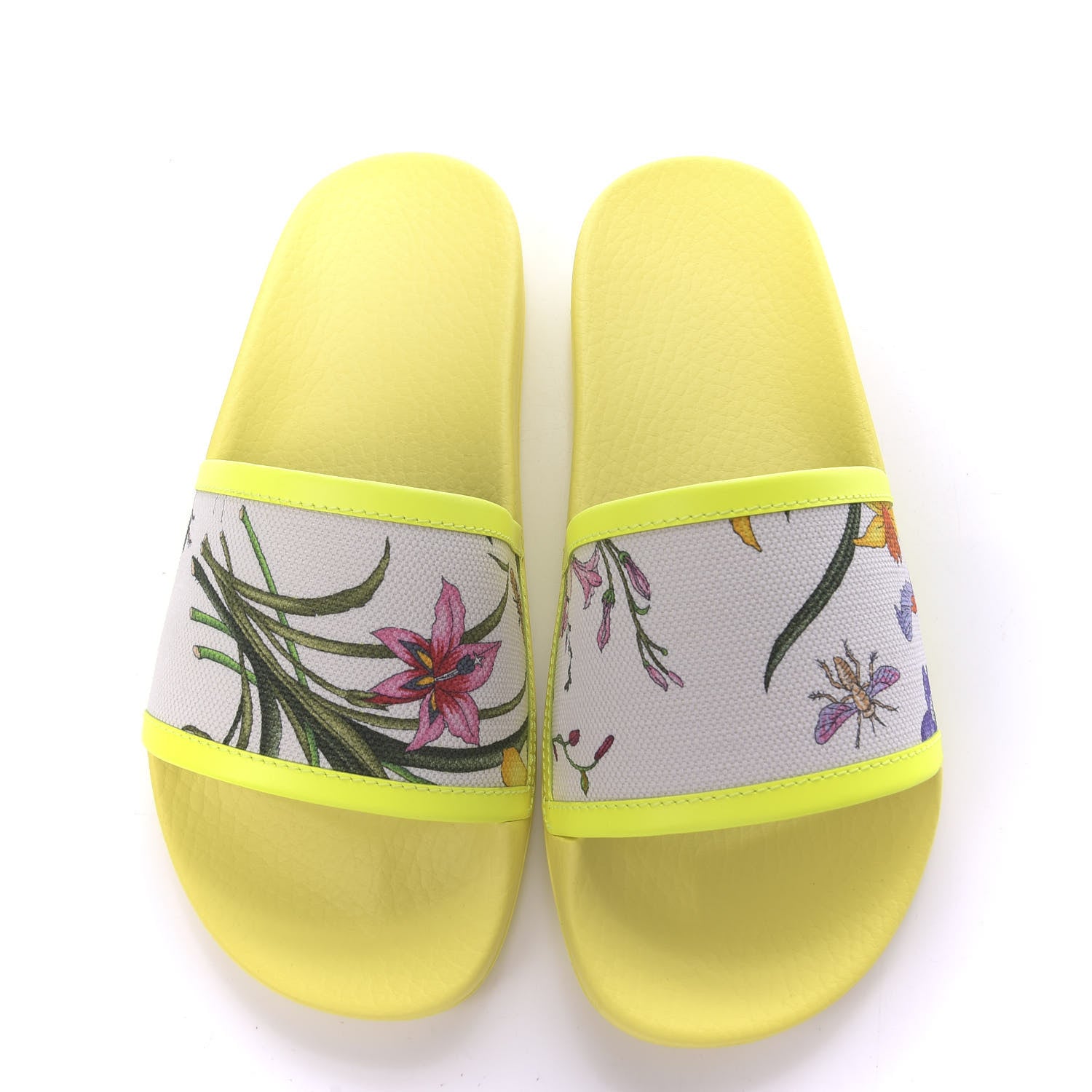 Gucci Canvas Flora Print Slide Sandals 36 White Multicolor Yellow Fluo 5 of 9