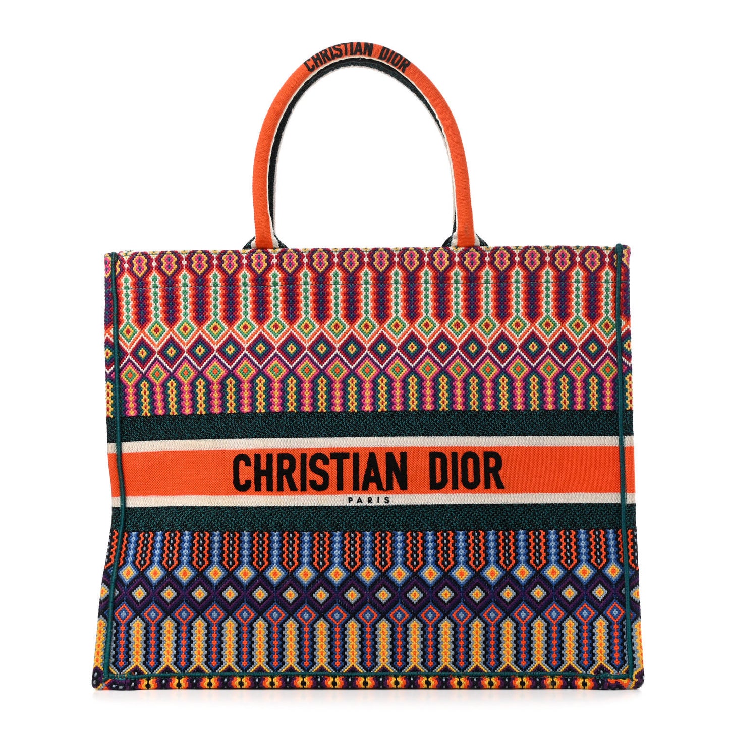 Canvas Embroidered Large Book Tote Orange Multicolor