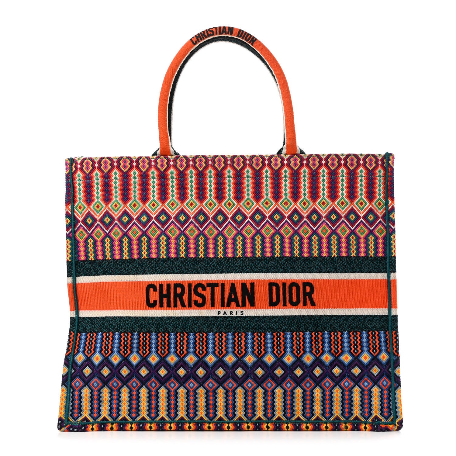 Christian Dior Canvas Embroidered Large Book Tote Orange Multicolor 1 of 9