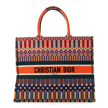 Christian Dior Canvas Embroidered Large Book Tote Orange Multicolor 1 of 9
