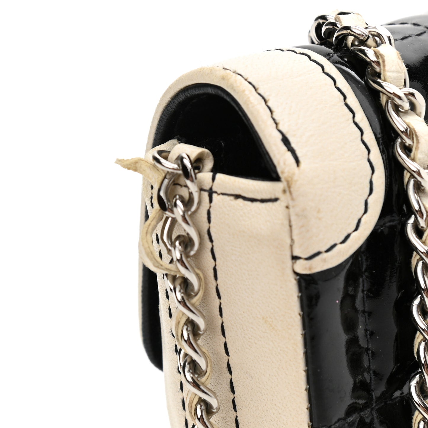 Patent Lambskin East West Chocolate Bar Flap Black White