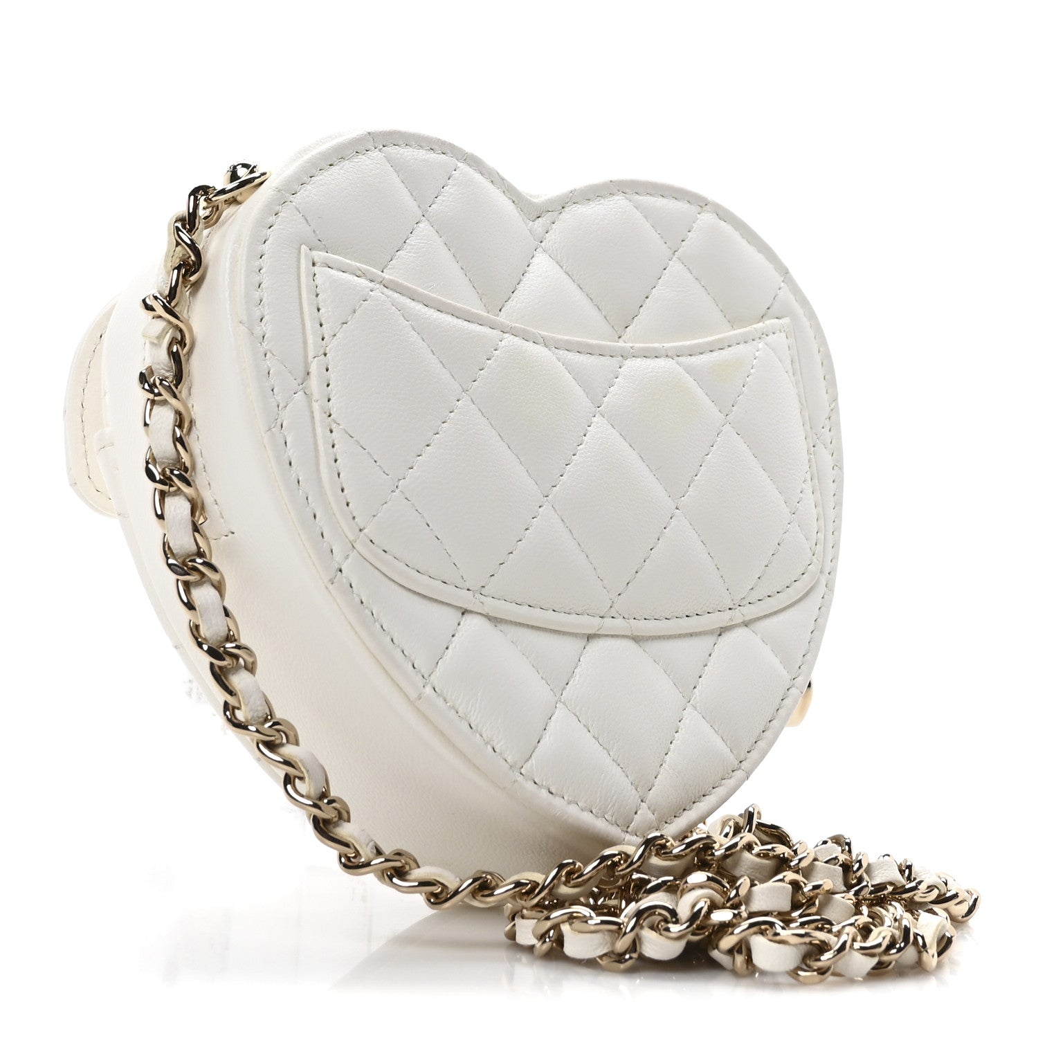 Chanel Lambskin Quilted CC In Love Heart Clutch With Chain White 2 of 9