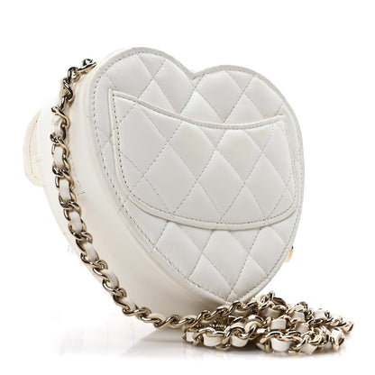 Chanel Lambskin Quilted CC In Love Heart Clutch With Chain White 2 of 9