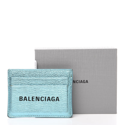 Balenciaga Metallic Goatskin Logo Everyday Multi Card Case Turquoise Black 10 of 10