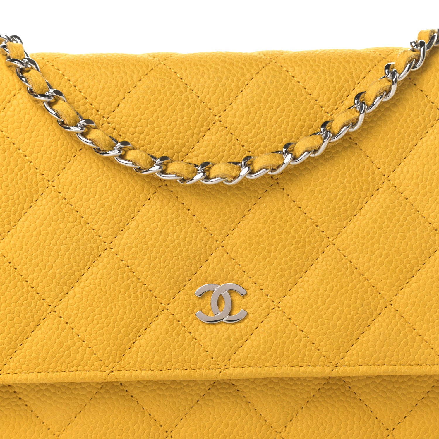 Chanel Iridescent Caviar Quilted Wallet on Chain WOC Yellow 9 of 14