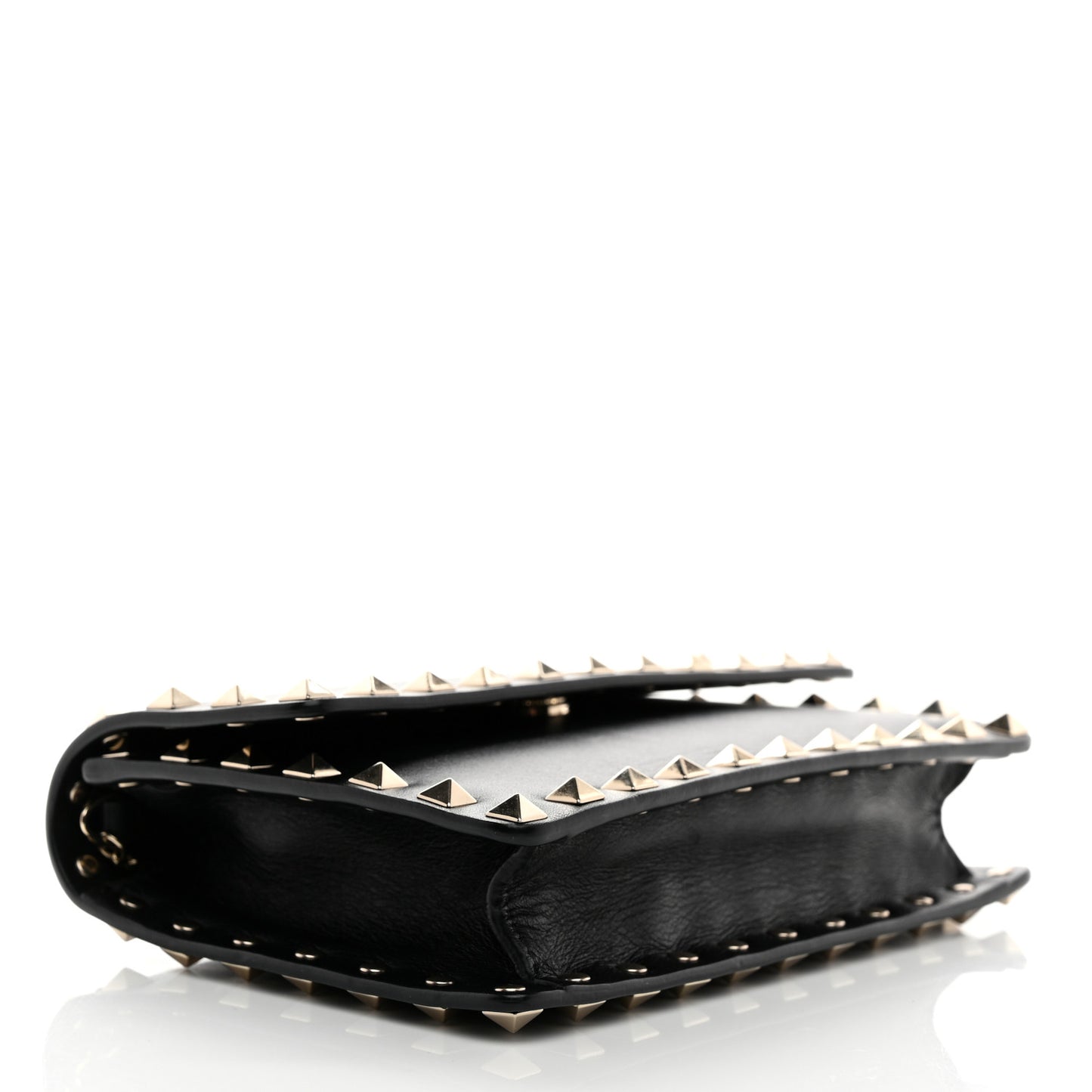 Vitello Mini Rockstud Wallet on Chain Black