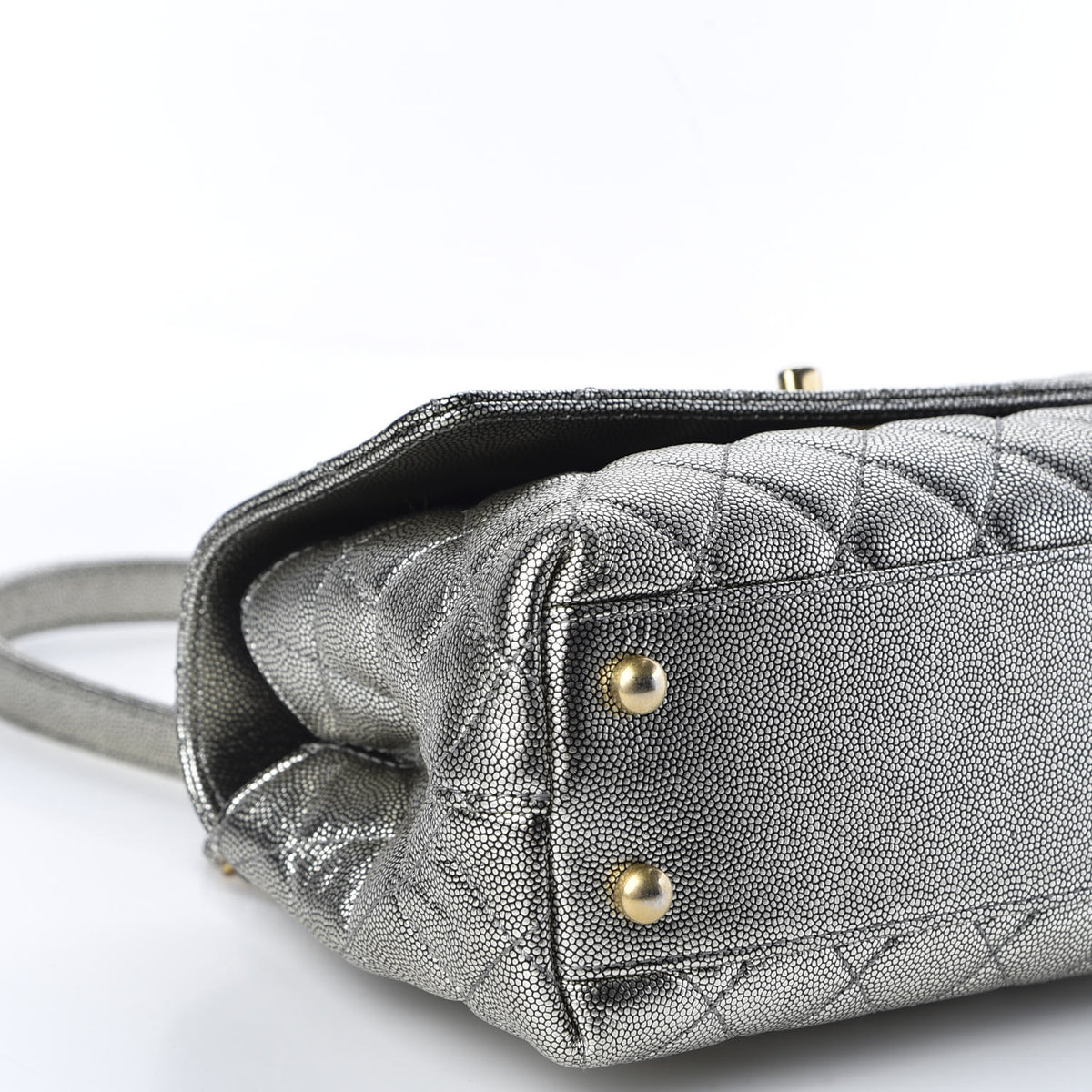 Metallic Caviar Quilted Mini Coco Handle Flap Silver
