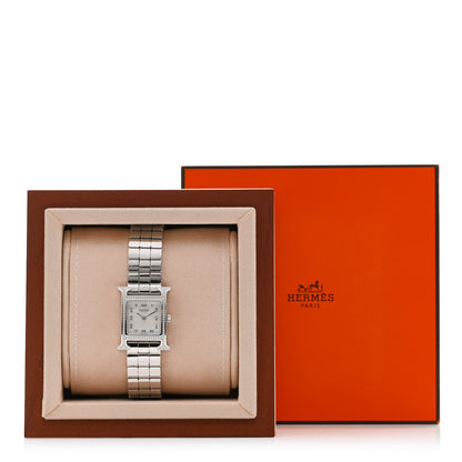 Hermes Stainless Steel Diamond Bezel Mother of Pearl 21mm Heure H Hour Quartz Watch 5 of 5