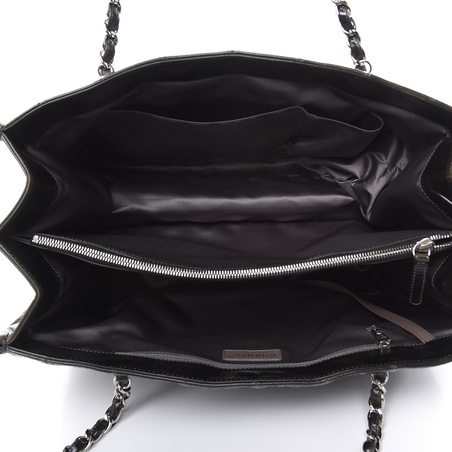 Aged Glazed Nylon Quilted Shopping Tote Dark Grey
