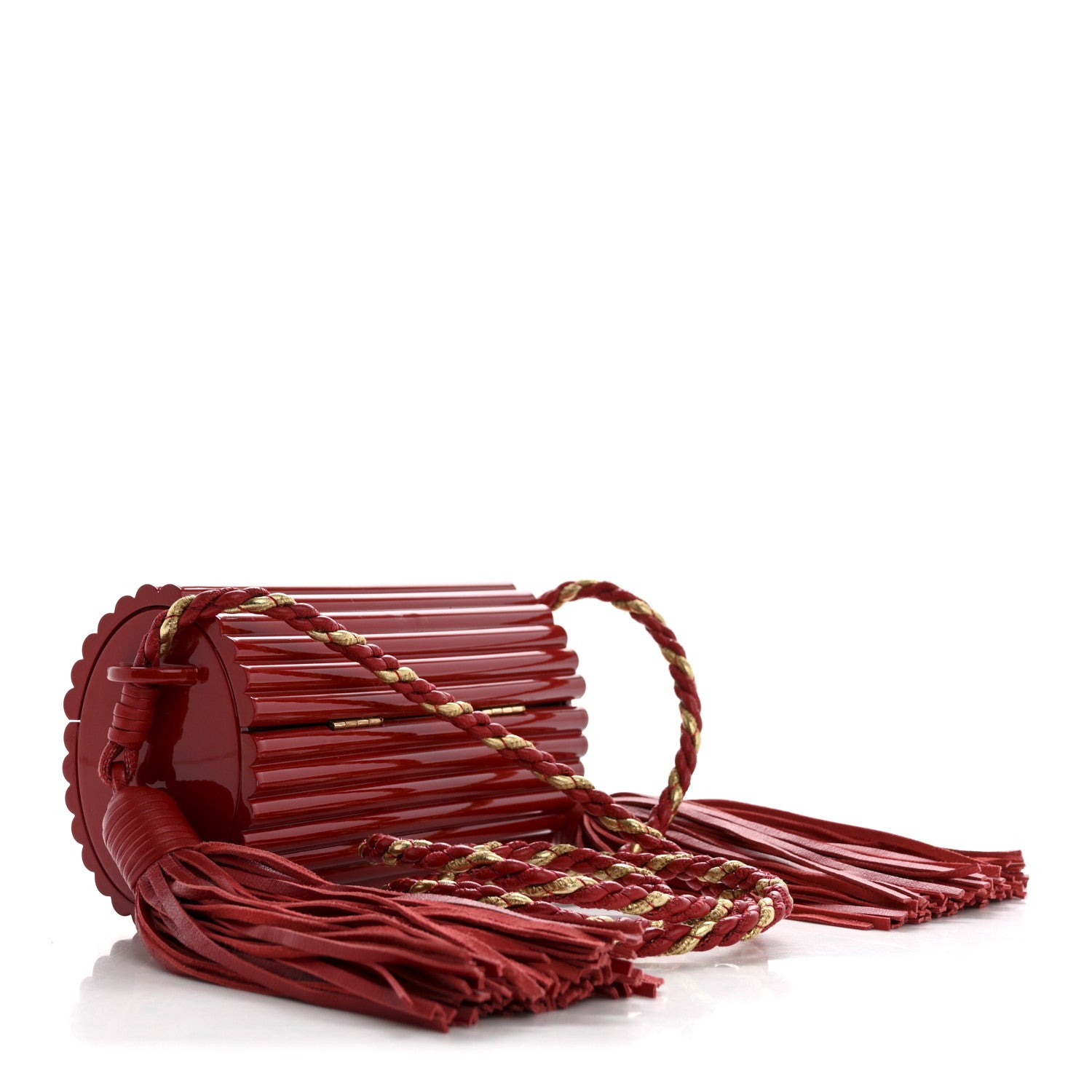 Saint Laurent Ribbed Plexiglass Lambskin Fringe Monogram Opium Box Bag Red 3 of 11