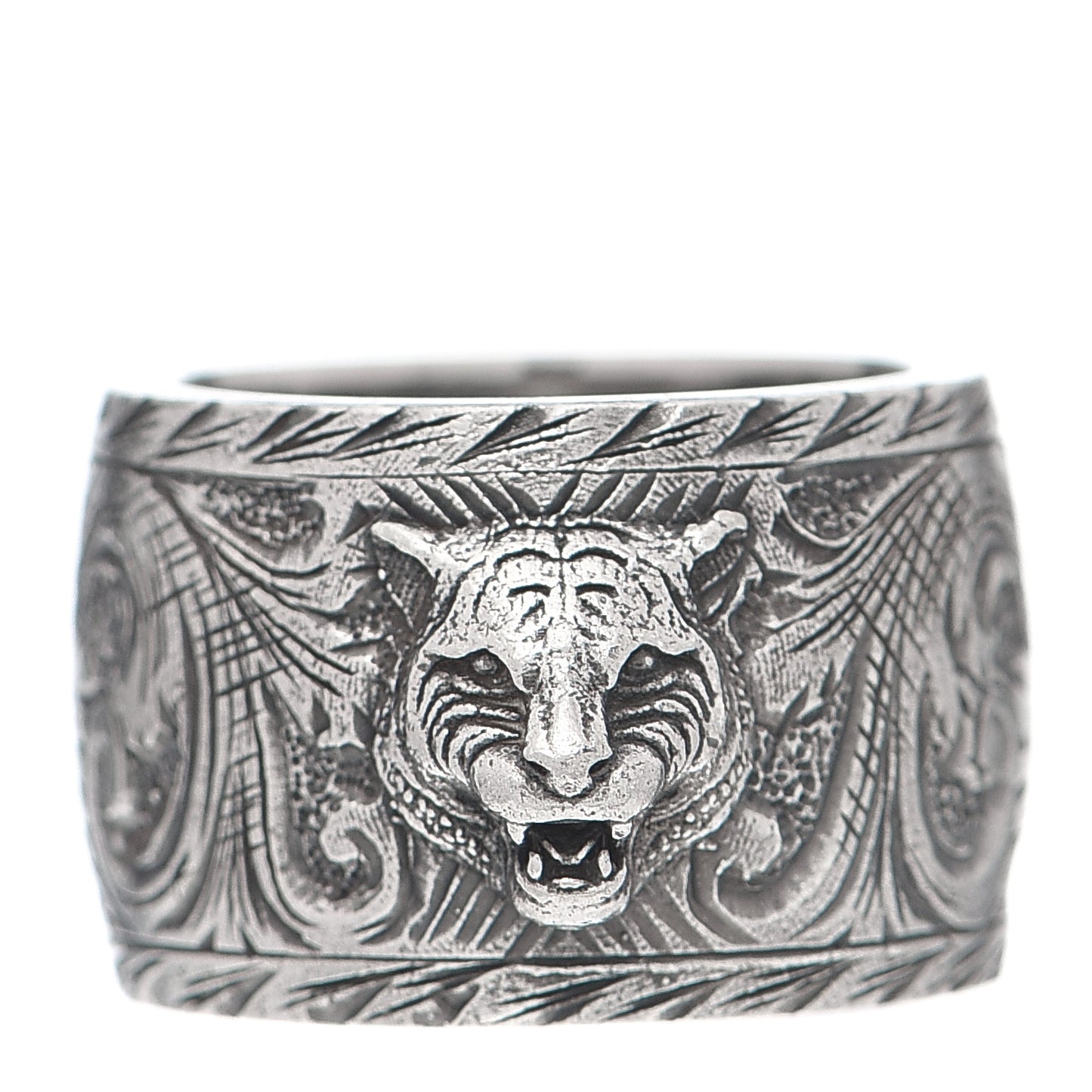 Sterling Silver Wide Feline Band Ring 54 6.75