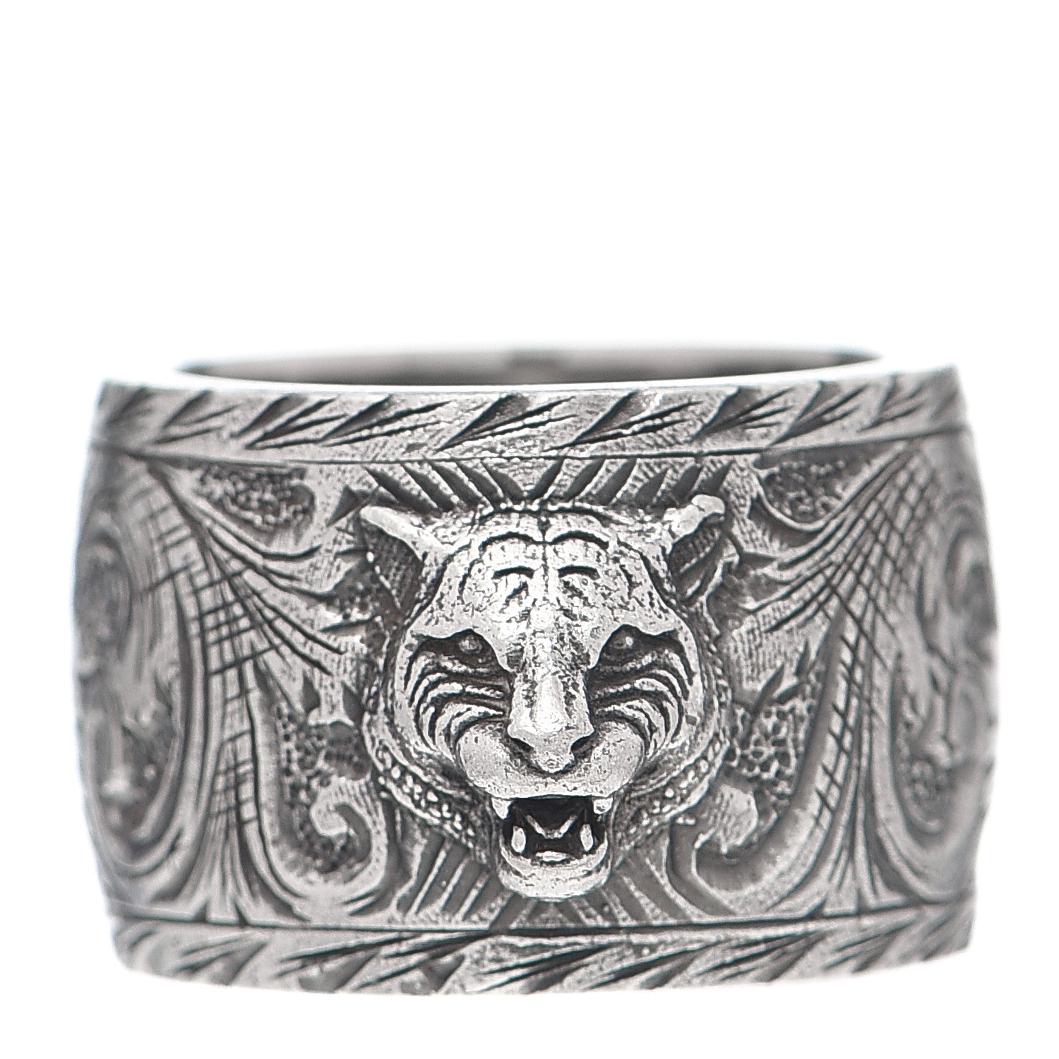 Gucci Sterling Silver Wide Feline Band Ring 54 6.75 1 of 5