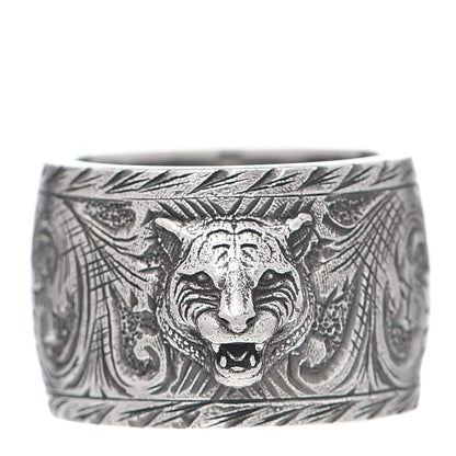 Gucci Sterling Silver Wide Feline Band Ring 54 6.75 1 of 5