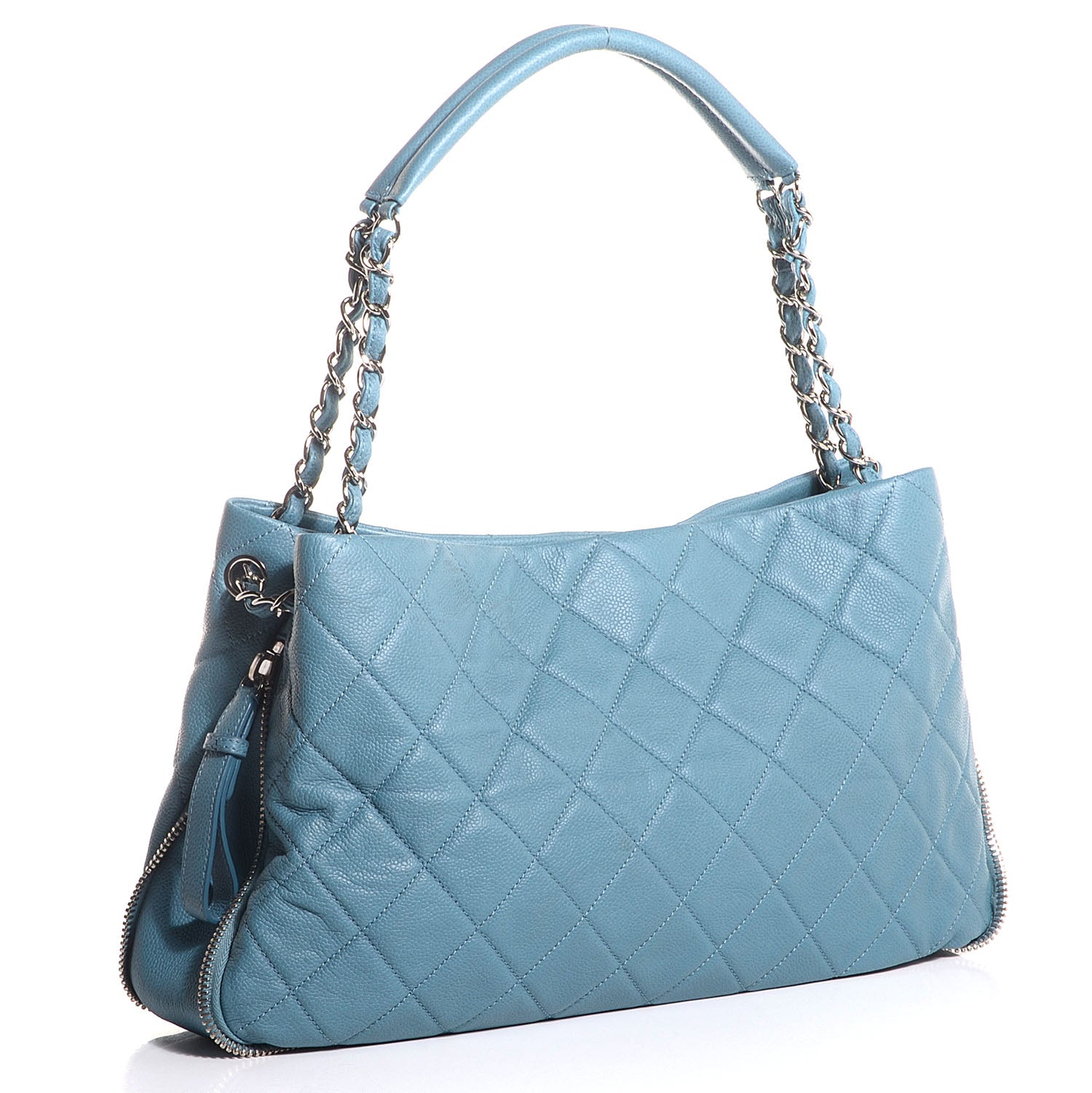 Chanel Caviar Expandable Zip Shoulder Bag Blue 3 of 7