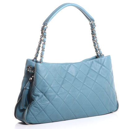 Chanel Caviar Expandable Zip Shoulder Bag Blue 3 of 7