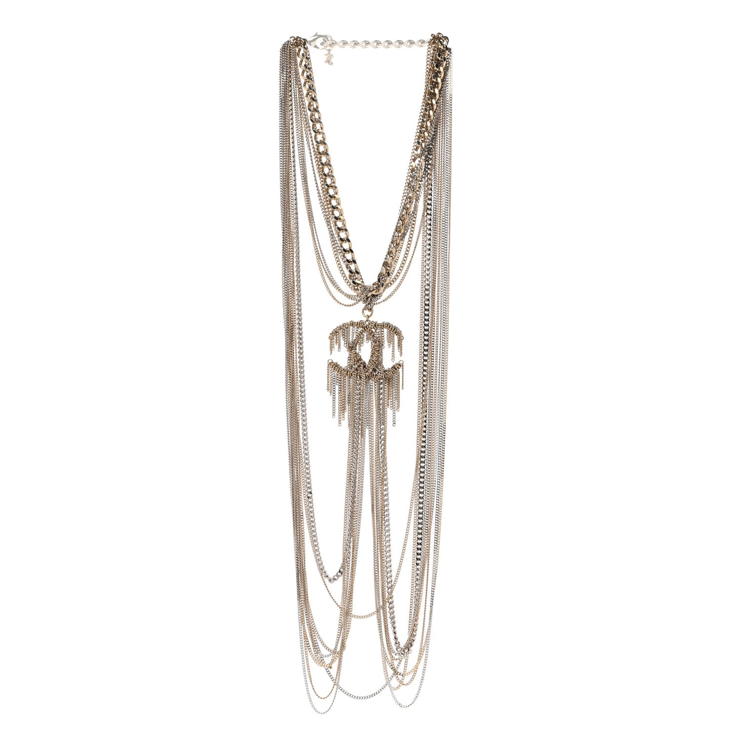 Chain Fringe Multi Strand CC Necklace Gold