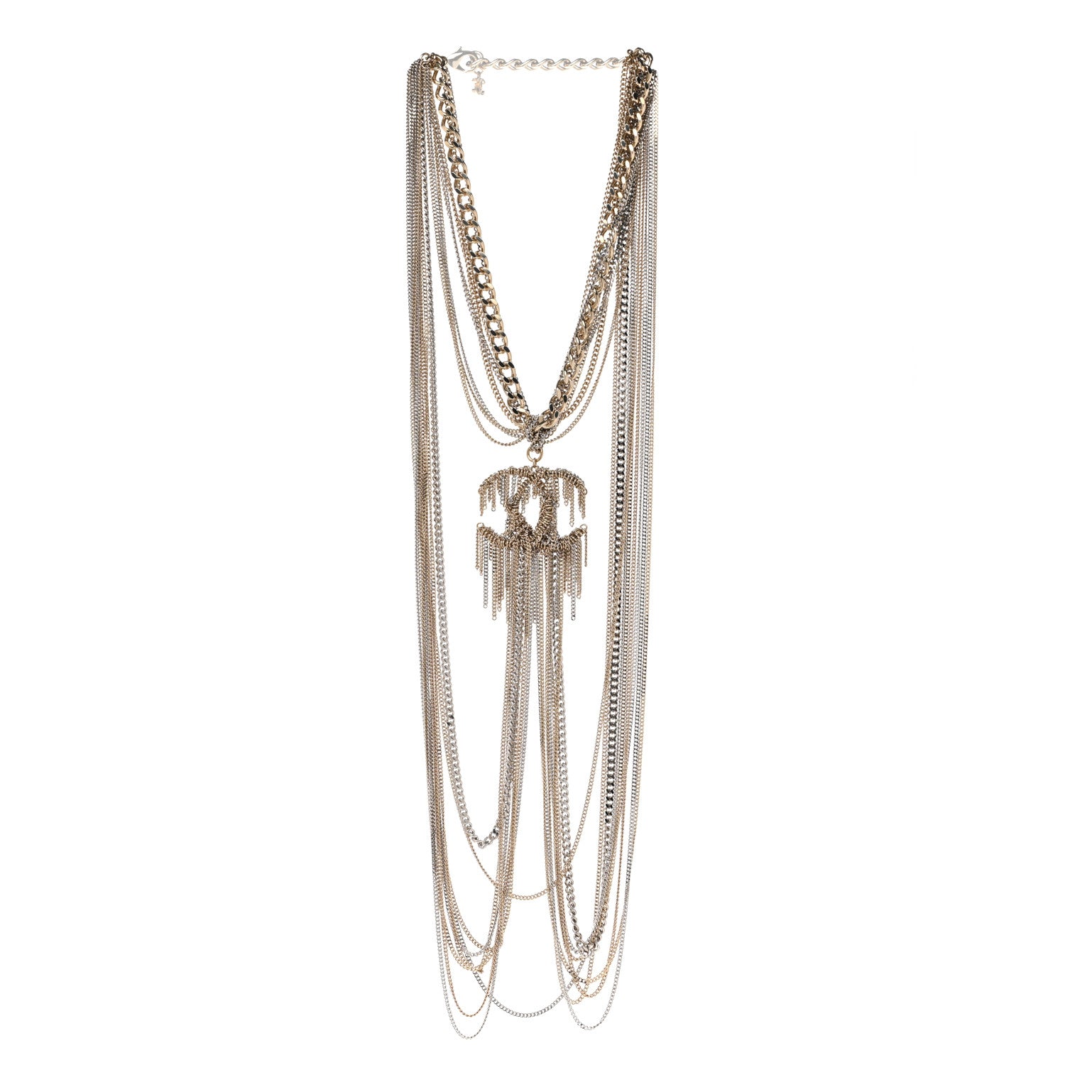Chanel Chain Fringe Multi Strand CC Necklace Gold 3 of 6