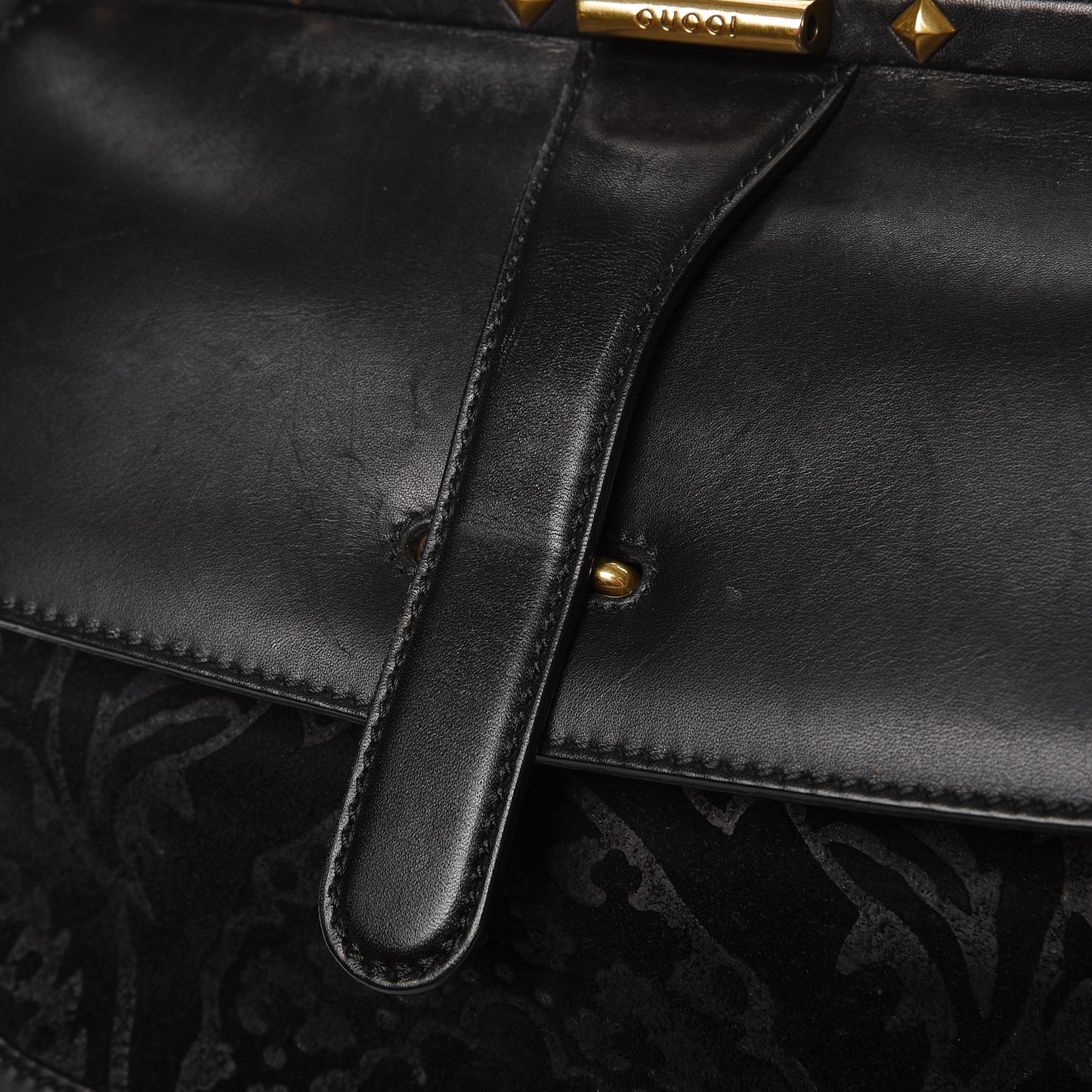 Nubuck Brocade Medium Lady Stirrup Top Handle Black