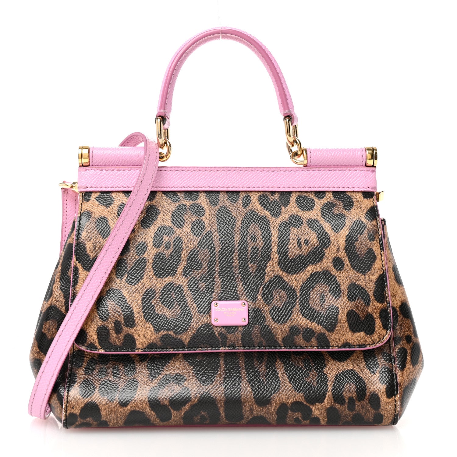 Dolce & Gabbana Dauphine Leopard Print Small Miss Sicily Satchel Pink 1 of 10