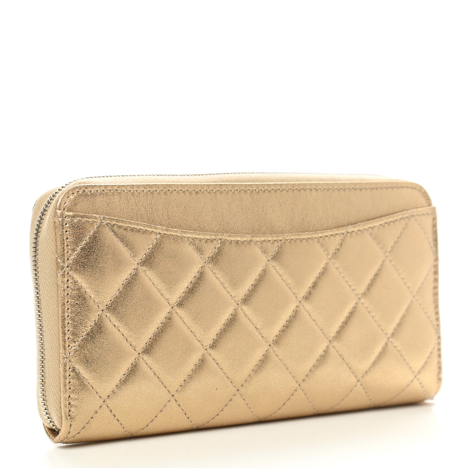 Chanel Metallic Lambskin Quilted Large Gusset Zip Around Wallet Gold 3 of 8
