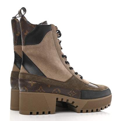 Louis Vuitton Suede Calfskin Monogram Laureate Platform Desert Boots 38.5 Taupe 4 of 7