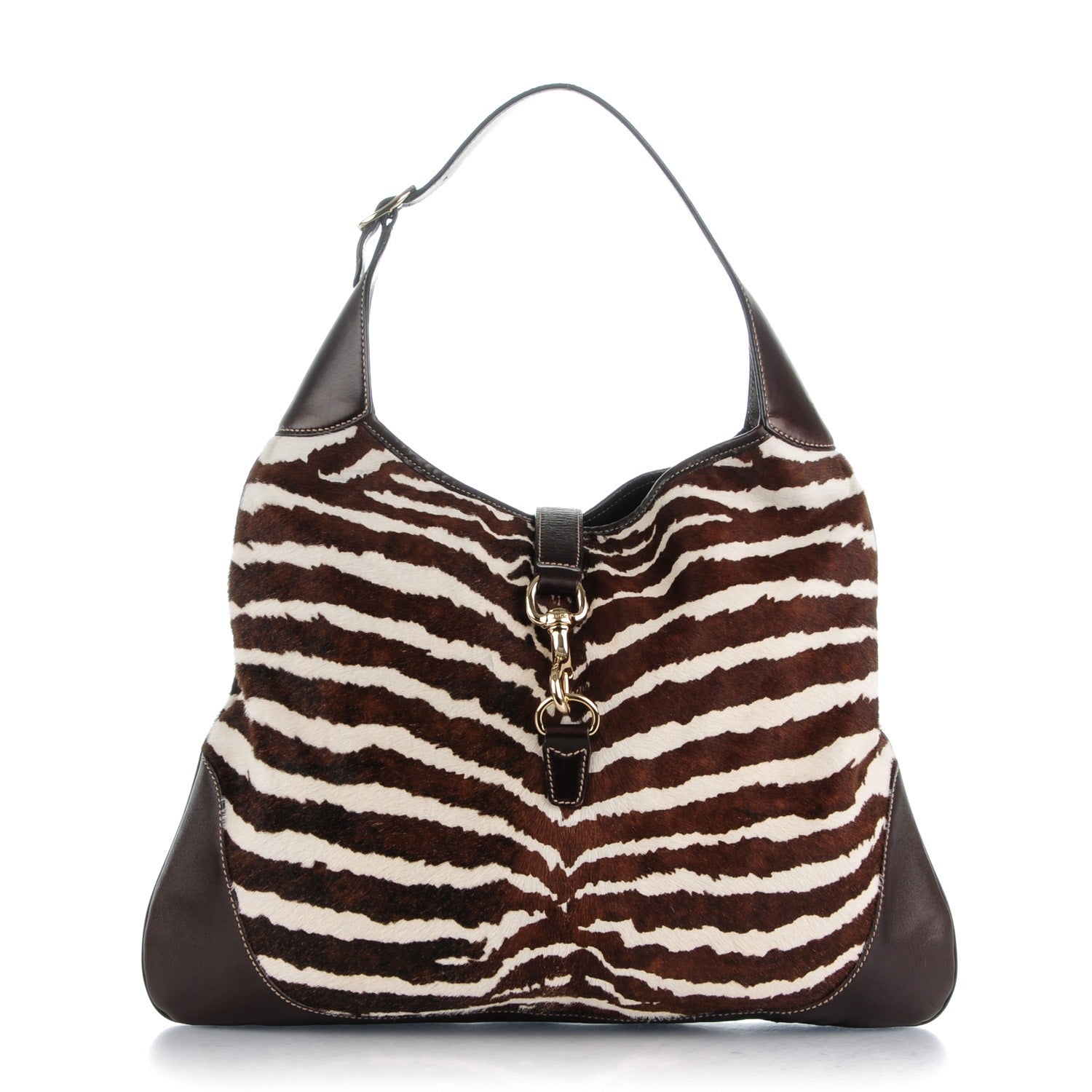 Gucci Pony Hair Zebra Print Large Jackie O Bouvier Hobo Brown 1 of 12