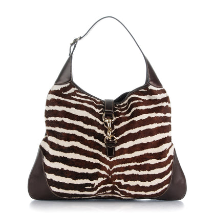 Gucci Pony Hair Zebra Print Large Jackie O Bouvier Hobo Brown 1 of 12