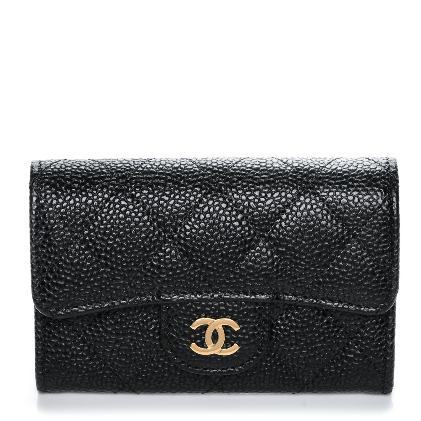 Caviar Quilted Flap Card Holder Black
