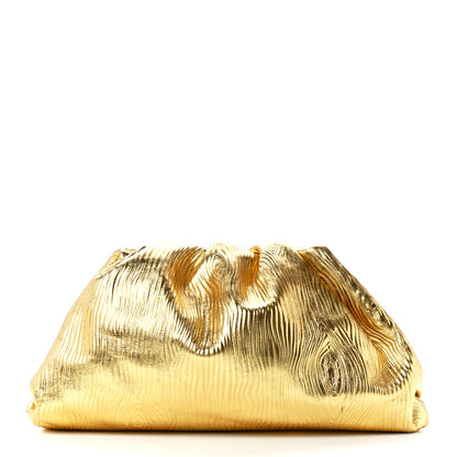 Bottega Veneta Metallic Bark Calfskin Embossed The Pouch Oversized Clutch Oro 1 of 12