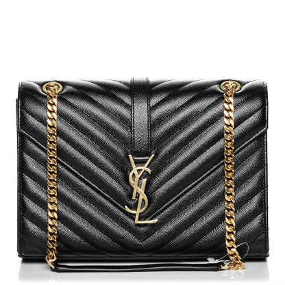 Saint Laurent Grain De Poudre Matelasse Chevron Medium Monogram Satchel Black 1 of 6