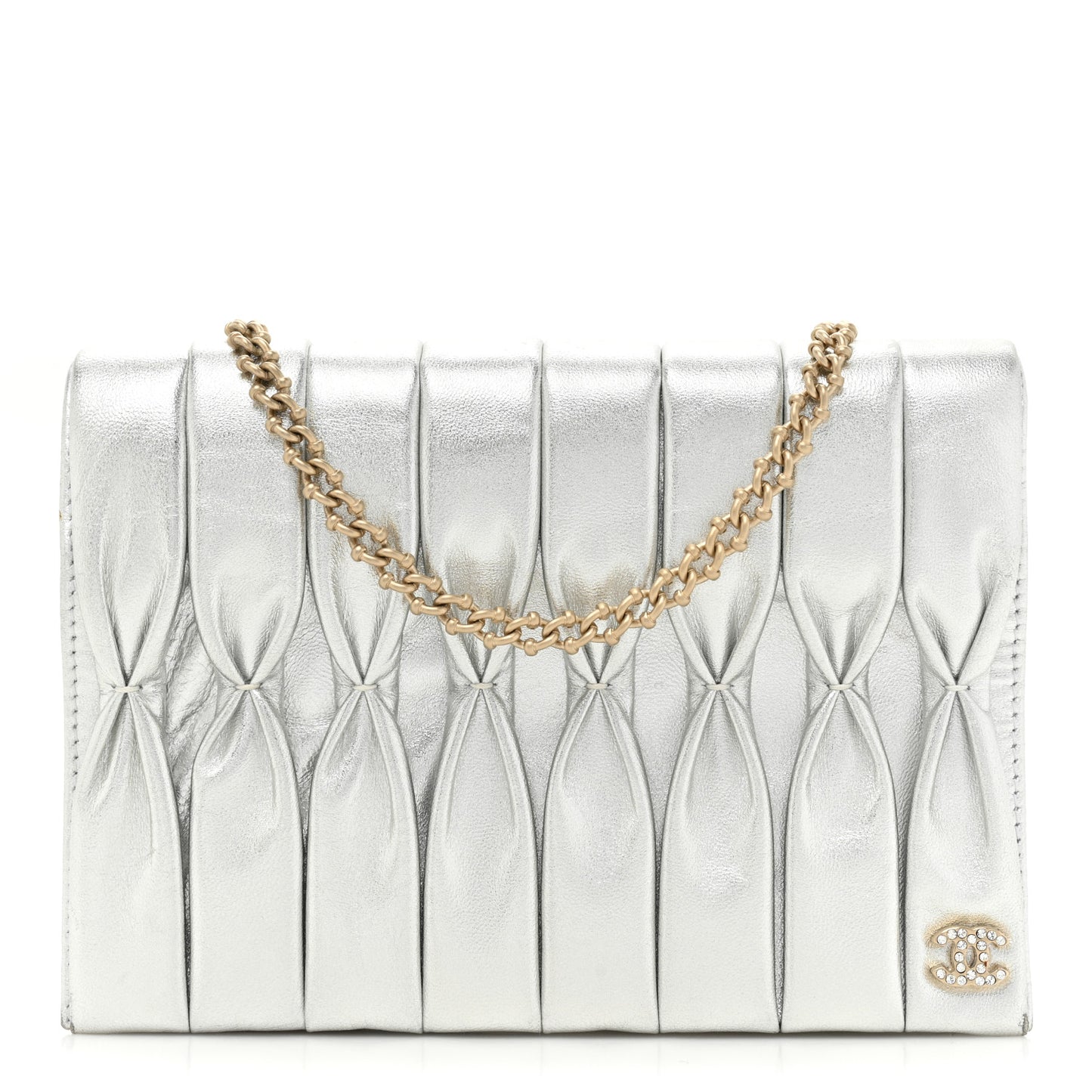 Metallic Lambskin Sac Pochette Argent
