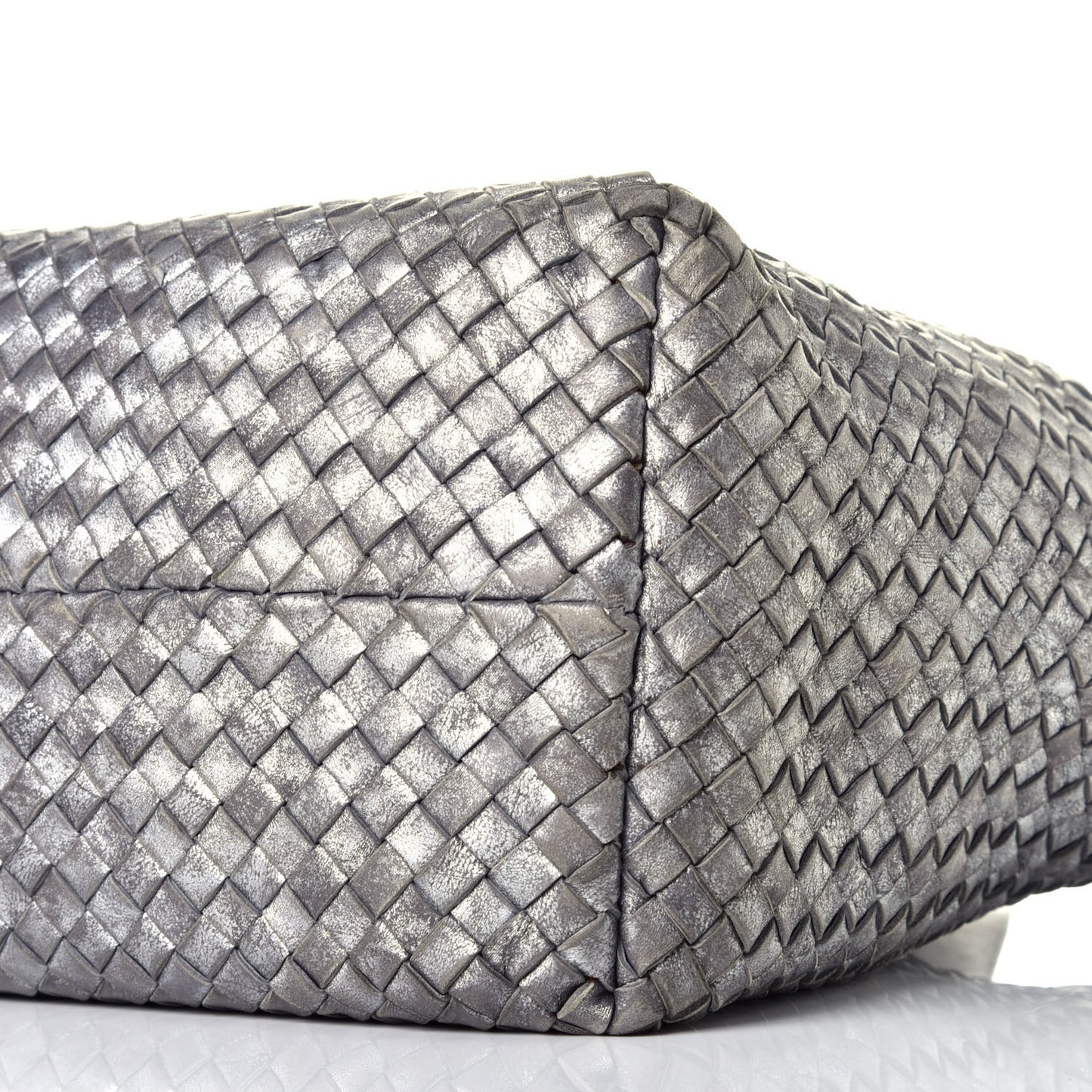 Metallic Nappa Intrecciato Medium Moon Cabat Silver