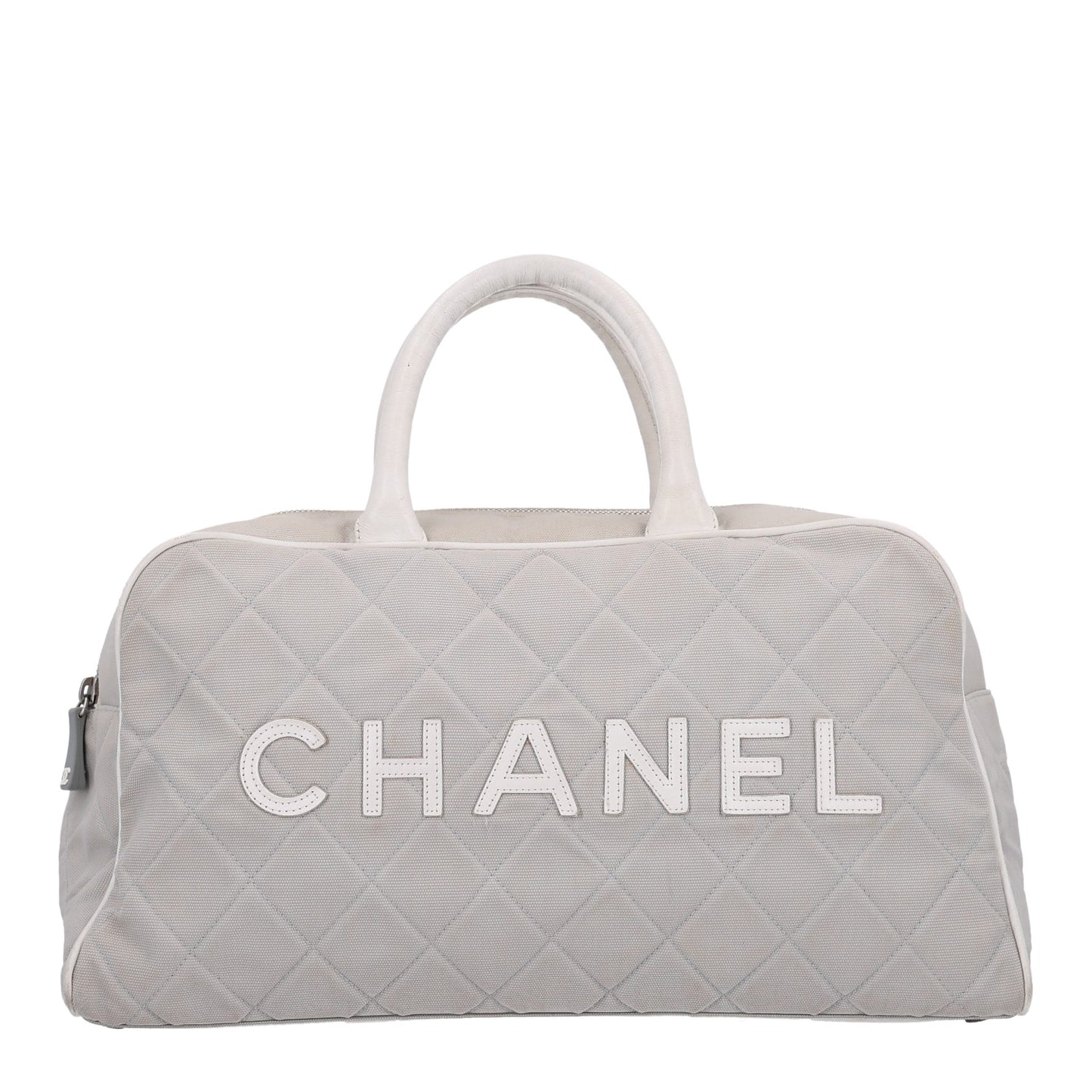 Canvas Quilted Logo Bowler Bag Grey