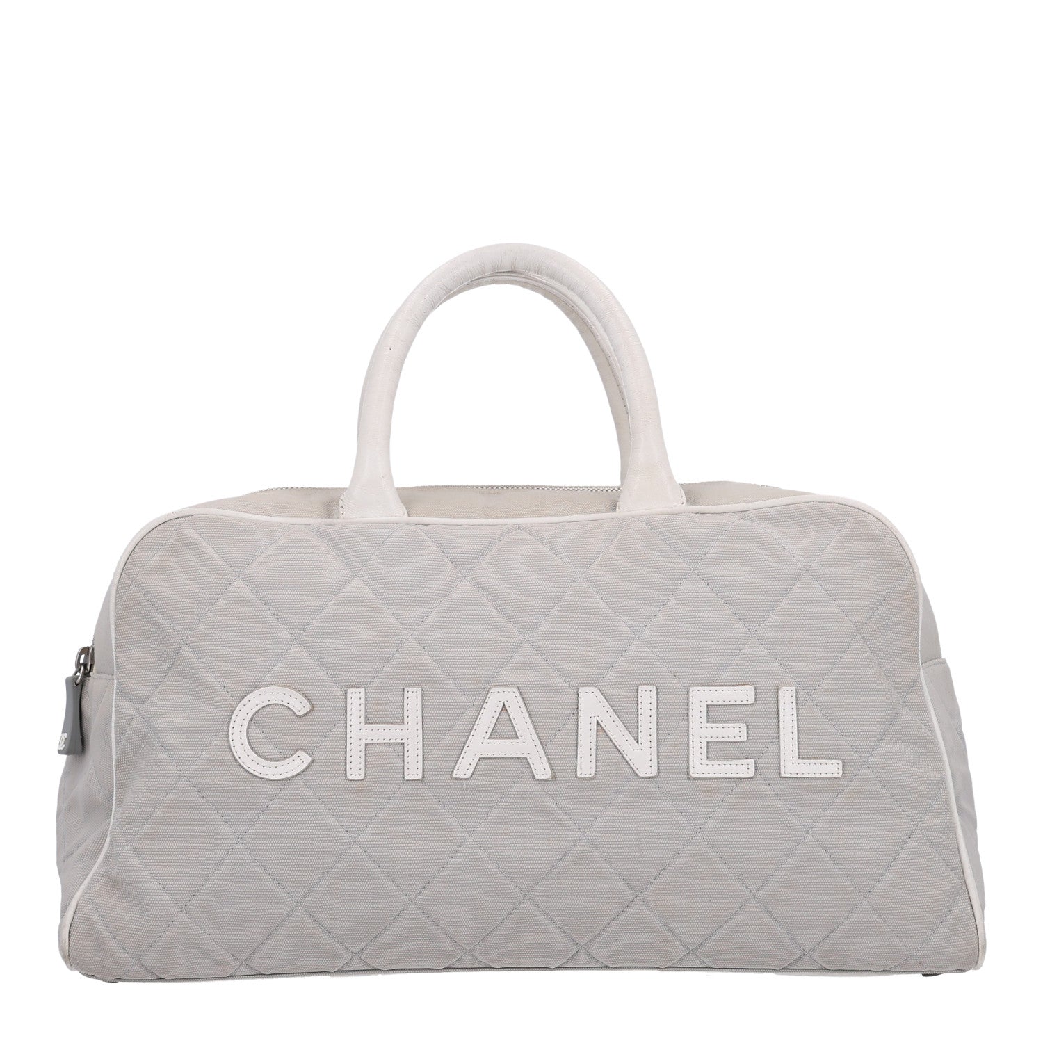 Chanel Canvas Quilted Logo Bowler Bag Grey 1 of 10