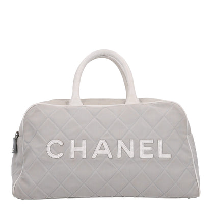 Chanel Canvas Quilted Logo Bowler Bag Grey 1 of 10