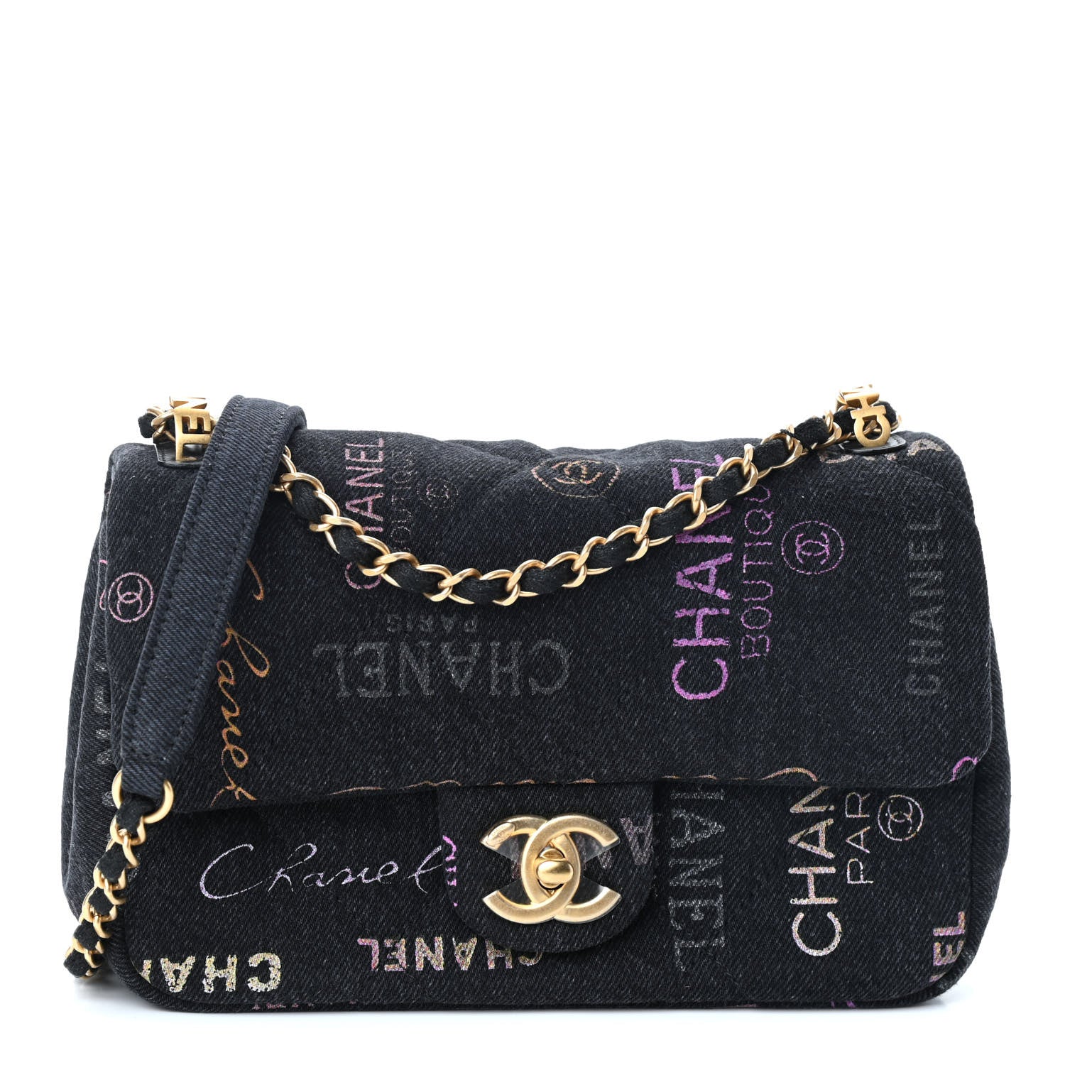 Chanel Denim Quilted Denim Mood Mini Rectangular Flap Black Multicolor 1 of 9