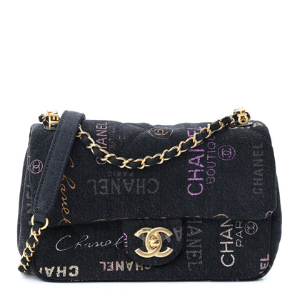 Chanel Denim Quilted Denim Mood Mini Rectangular Flap Black Multicolor 1 of 9