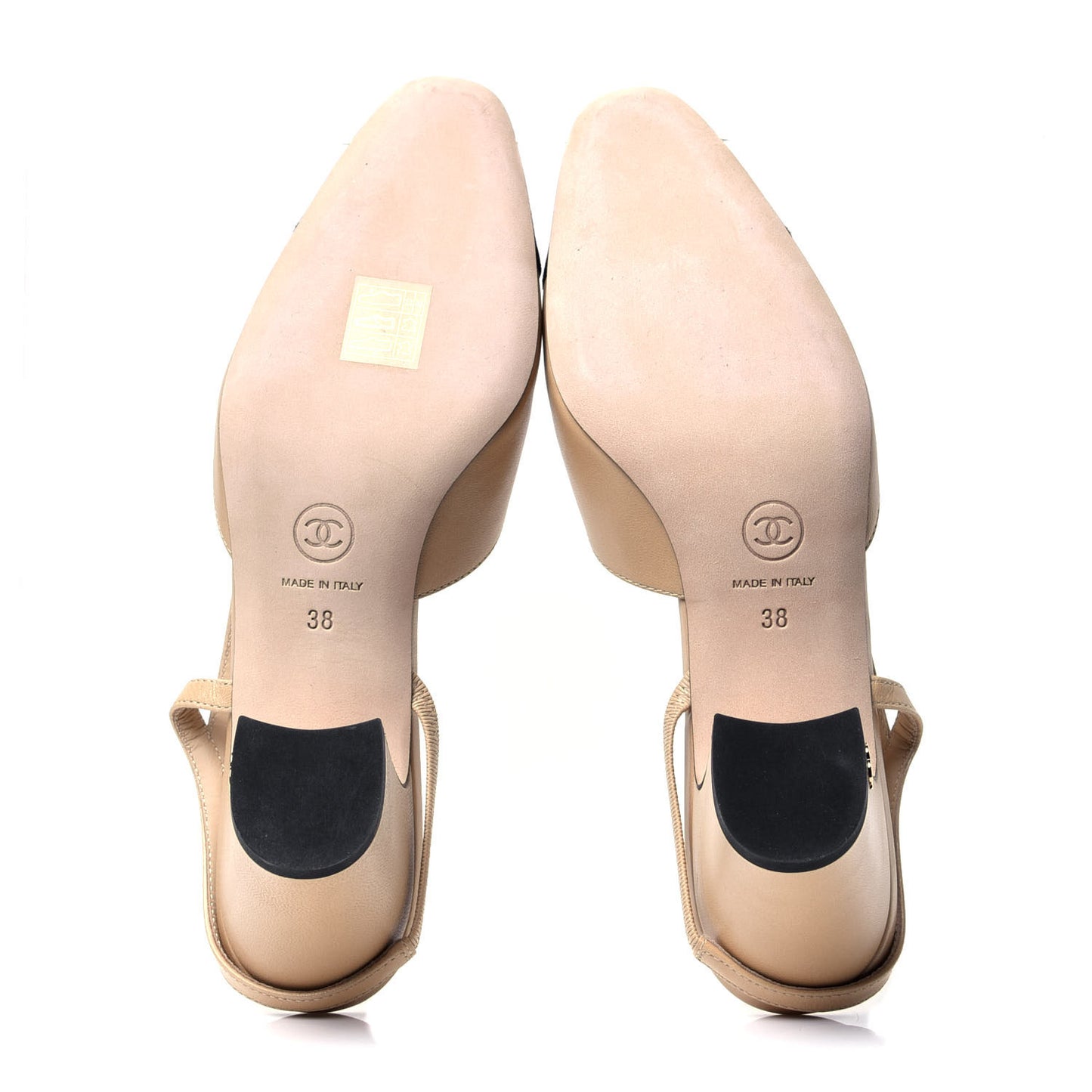 Goatskin Grosgrain Cap Toe CC Slingback Pumps 38 Beige Black
