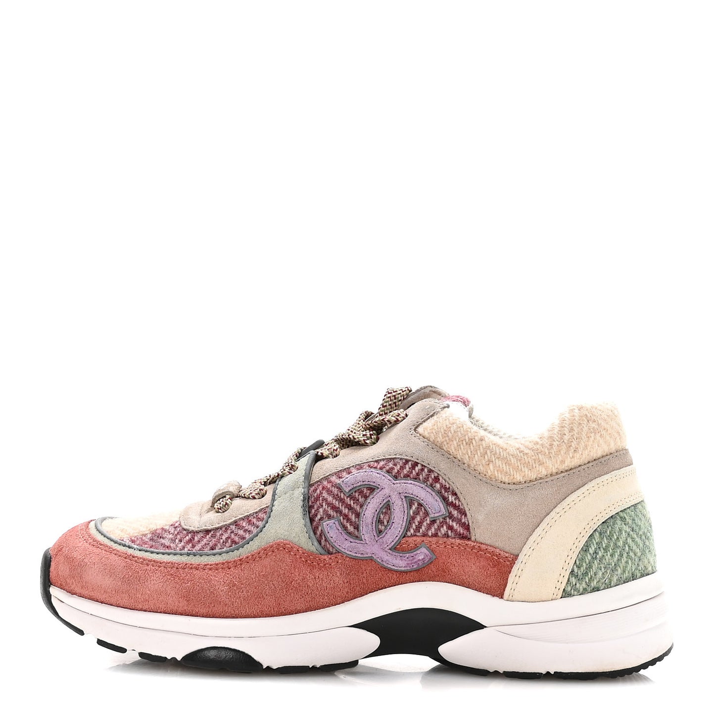 Fabric Suede Calfskin CC Sneakers 39 Pink Beige Multicolor