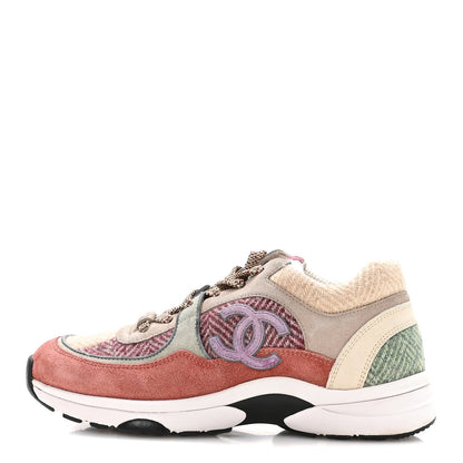 Chanel Fabric Suede Calfskin CC Sneakers 39 Pink Beige Multicolor 1 of 8