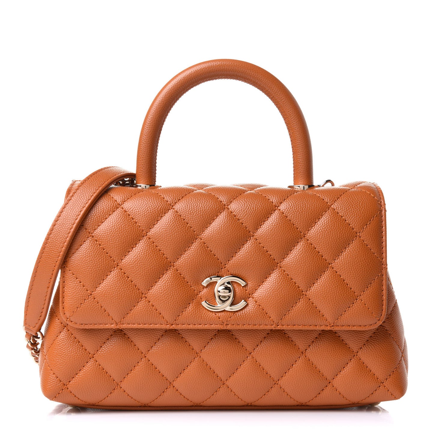 Caviar Quilted Mini Coco Handle Flap Light Brown