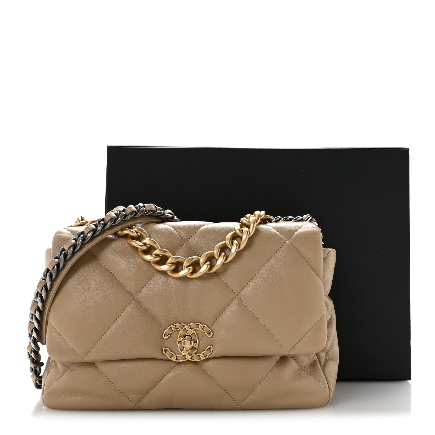Chanel Lambskin Quilted Large Chanel 19 Flap Dark Beige 15 of 15