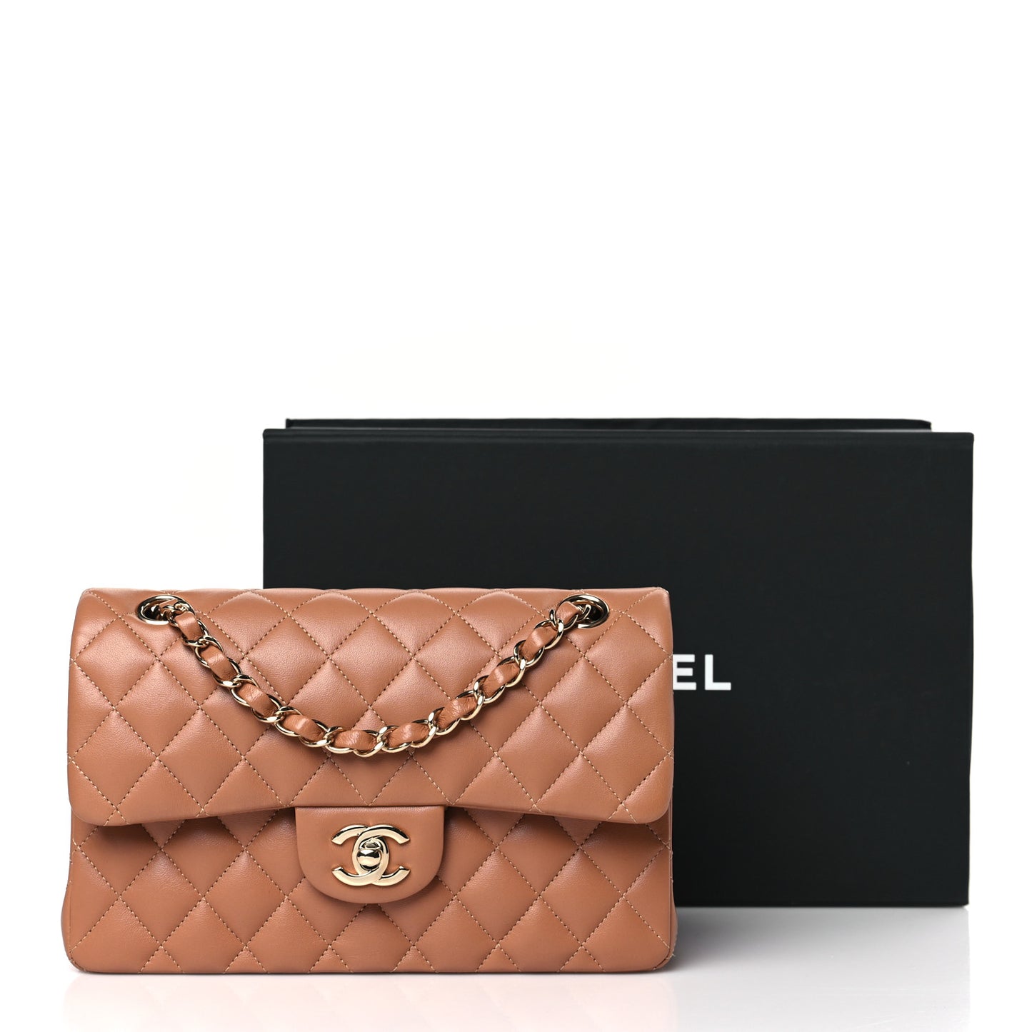 Lambskin Quilted Small Double Flap Brown