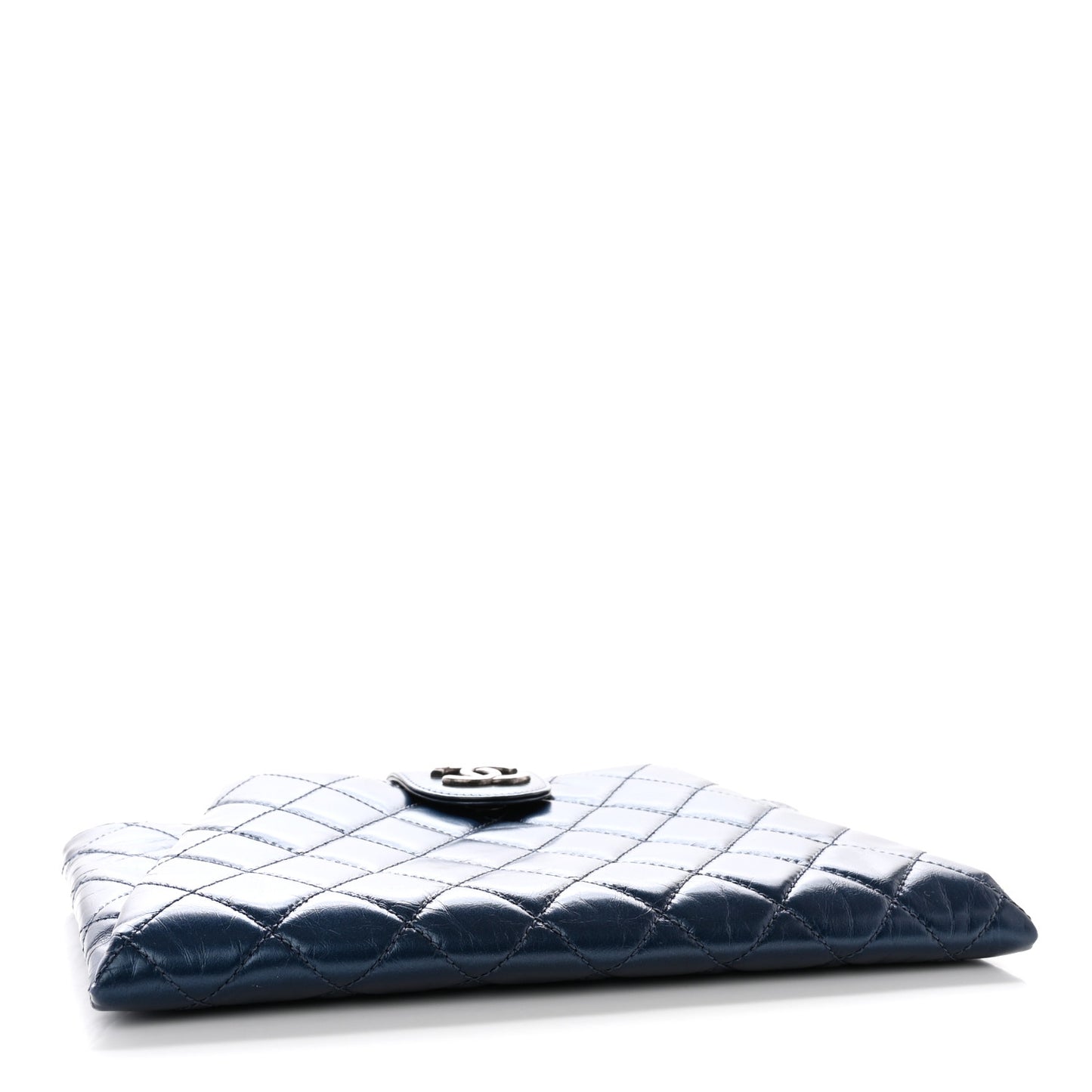 Glazed Calfskin Quilted Coco Pleats Clutch Navy